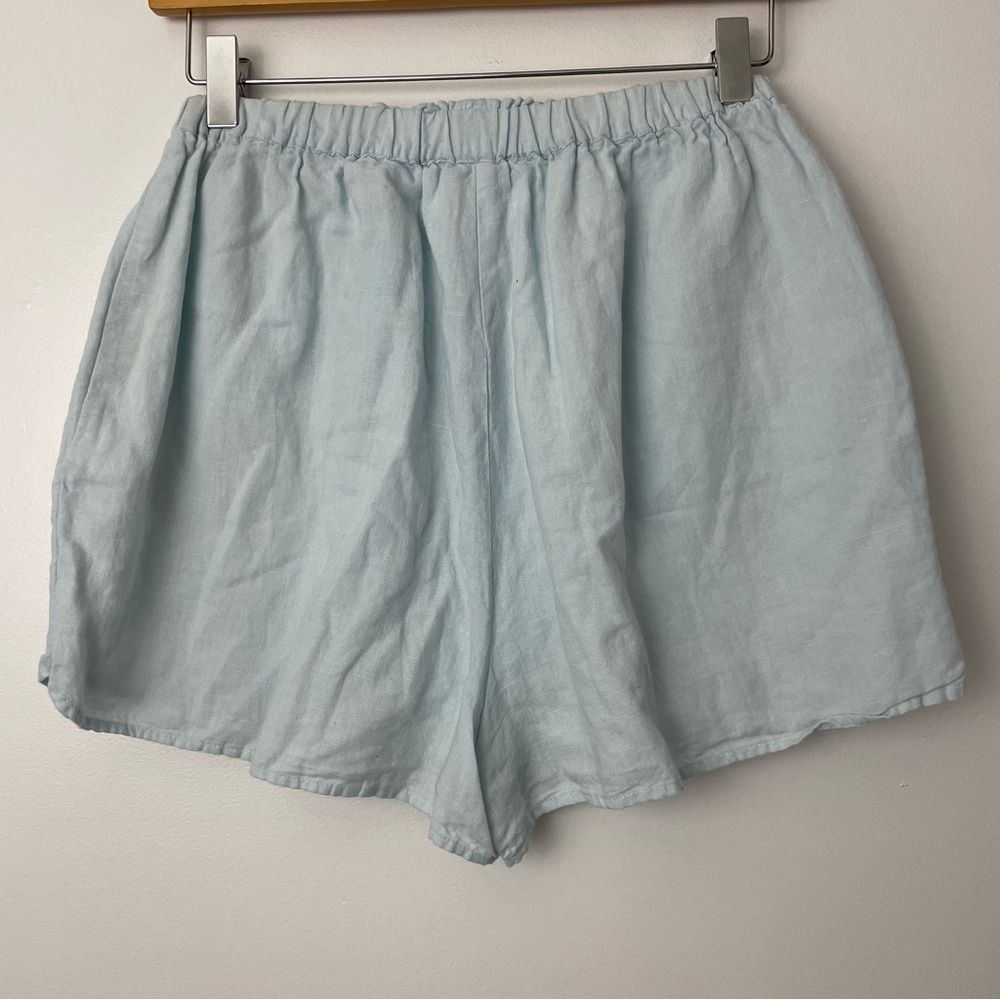Steele Light Blue Pull On Elastic Waist Cotton Linen Shorts Size Small High Rise - Picture 6 of 6